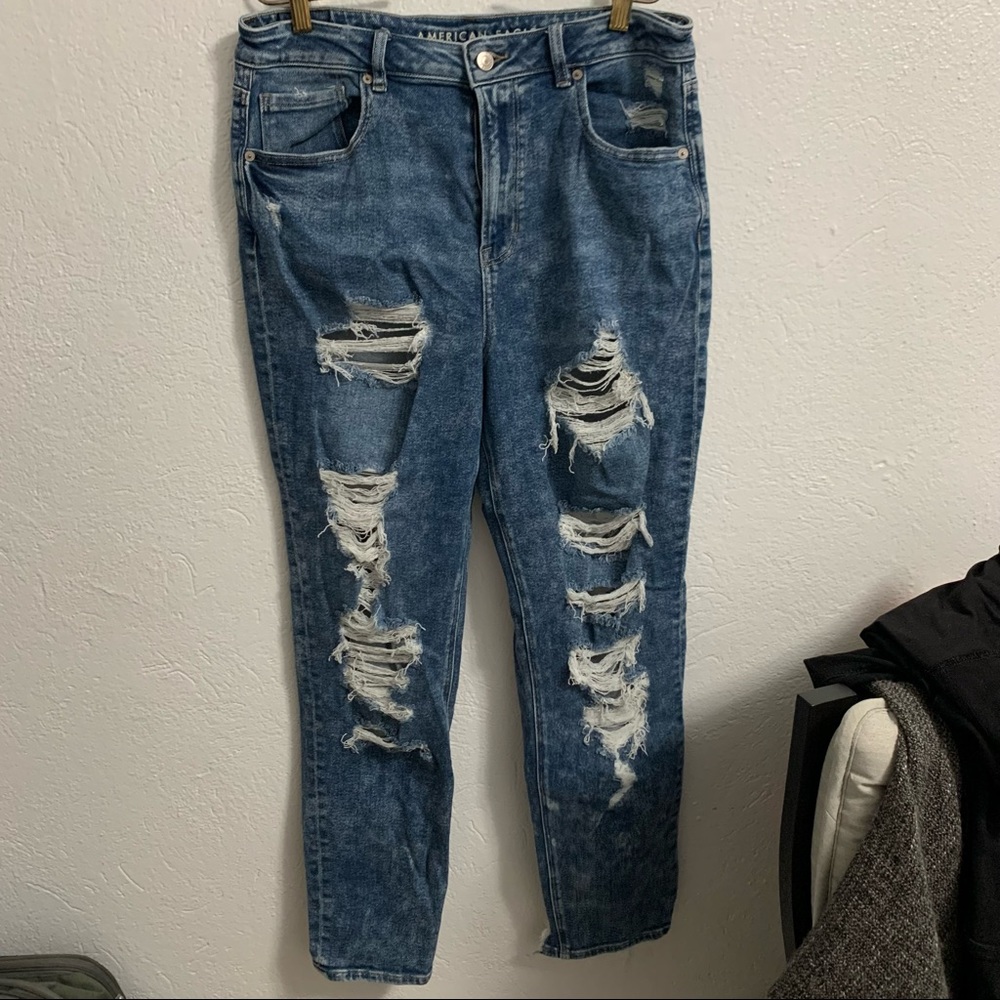 American Eagle Highly Distressed Mom Jeans